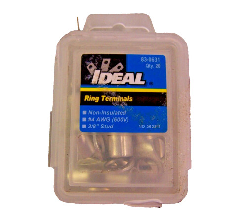 20) NEW IDEAL NON-INSULATED #4 AWG 3/8" STUD RING TERMINAL 83-0631 PACK OF 20