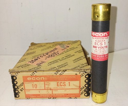 10) NEW ECS-1 ECON ALL PURPOSE 1 AMP FUSE 600 VAC CLASS K-5 LOT OF 10