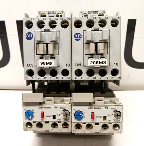2) ALLEN BRADLEY MOTOR STARTERS 120 VAC COIL 100-C09*10 / 193-EA1EB LOT OF 2