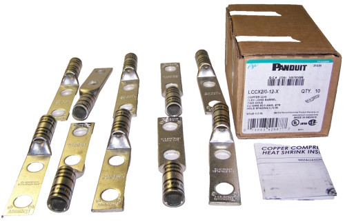 10) NEW PANDUIT TWO HOLE FLEX LONG BARREL COPPER LUG LCCX2/0-12-X BOX OF 10