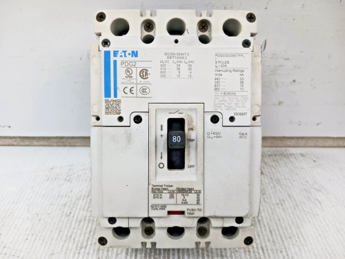 Eaton 80 Amp Circuit Breaker 3 Pole 600 VAC / 250 VDC 35kA PDG23G0080TFFL