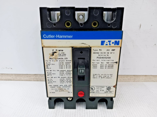 Eaton 20 Amp Type FS Circuit Breaker 3 Pole 480 VAC / 250 VDC 14kA FS340020A