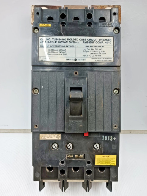 GE 400 Amp Molded Case Circuit Breaker 3 Pole 480 VAC 65kA TLB434400
