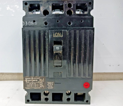 GE General Electric 15 Amp Circuit Breaker 3 Pole 480 VAC 14kA TED134015