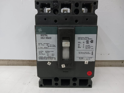 GE GENERAL ELECTRIC 15 AMP CIRCUIT BREAKER 3 POLE 480 VAC TED134015
