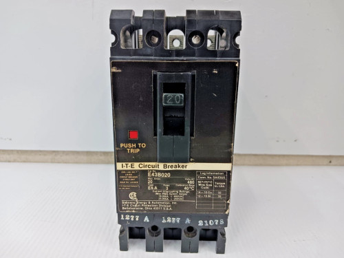 ITE 20 AMP CIRCUIT BREAKER 3 POLE 480 VAC E43B020