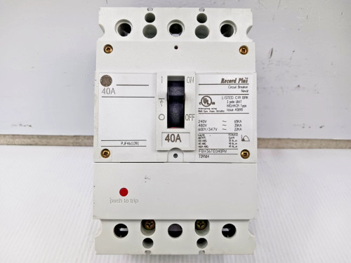 GE Record Plus 40 Amp Circuit Breaker 3 Pole 600Y/347 VAC 35kA FBV36TE040RV