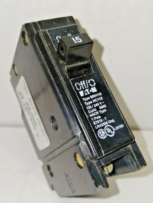 NEW EATON 15 AMP CIRCUIT BREAKER SINGLE POLE 120/240 VAC PLUG IN BRH115