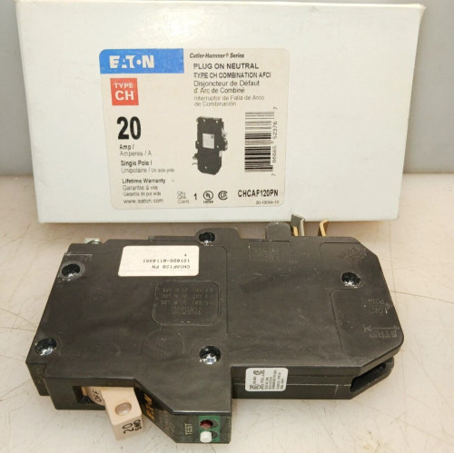NEW EATON 20 AMP AFCI CIRCUIT BREAKER 1P 120V CHCAF120PN COMBINATION ARC FAULT
