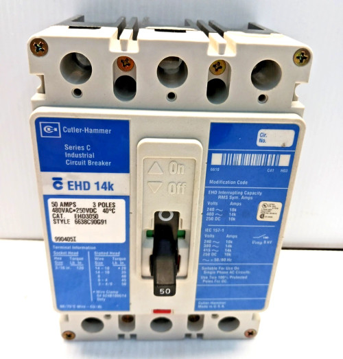 New Cutler-Hammer 50 Amp Circuit Breaker 3 Pole 480 VAC EHD3050