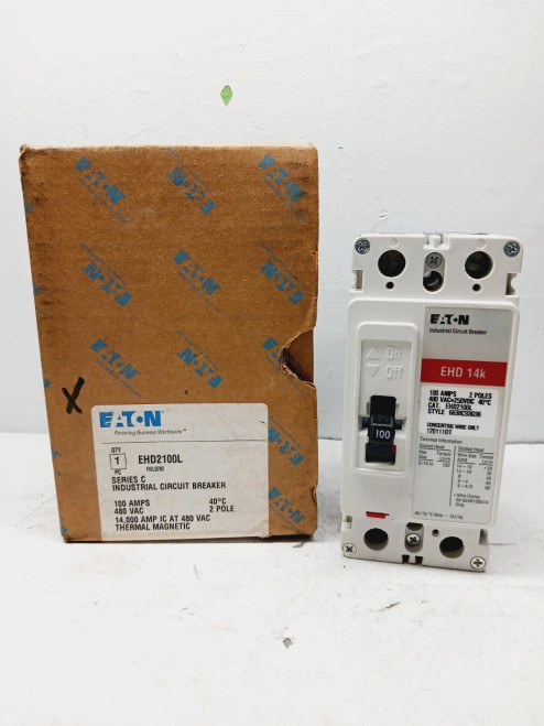 NEW EATON EHD2100L 100 AMP CIRCUIT BREAKER 2 POLE 480 VAC