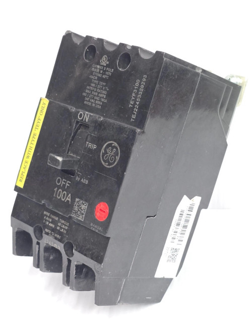 New GE 100 Amp Bolt-On TEYF Circuit Breaker 480/277 VAC 3 Pole 65 kA TEY3100