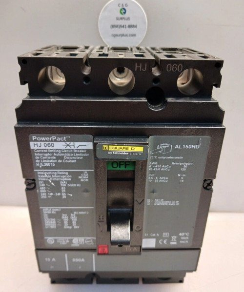 NEW SQUARE D 15 AMP POWERPACT CIRCUIT BREAKER 3P 480/600 VAC HJL36015