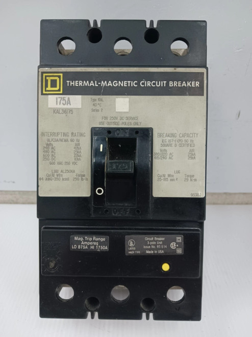 New Square D 175 Amp Thermal-Magnetic Circuit Breaker 3 Pole 600 VAC KAL36175