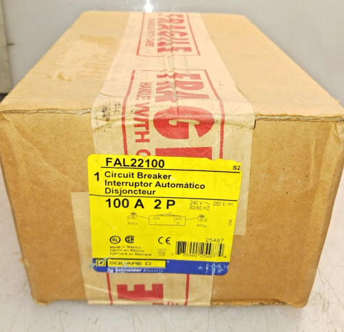 New Square D 100 Amp Circuit Breaker 2 Pole 240 VAC FAL22100