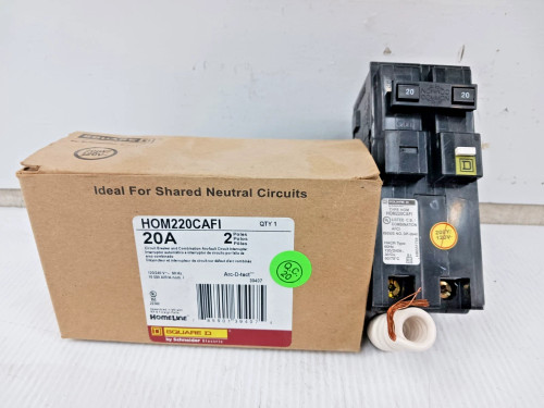 New Square D 20 Amp CAFI Circuit Breaker 2 Pole 120/240 VAC 10kA HOM220CAFI