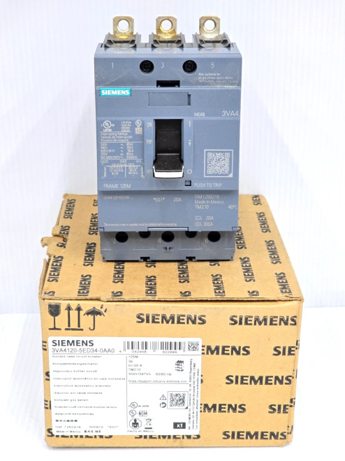 New Siemens 20 Amp Bolt-On Circuit Breaker 600 VAC 3P 85 kA 3VA4120-5ED34-0AA0