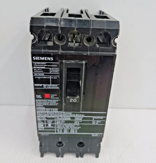 New Siemens HHED63B020 Circuit Breaker 20 Amp 3 Pole 480/600 Vac 65kA