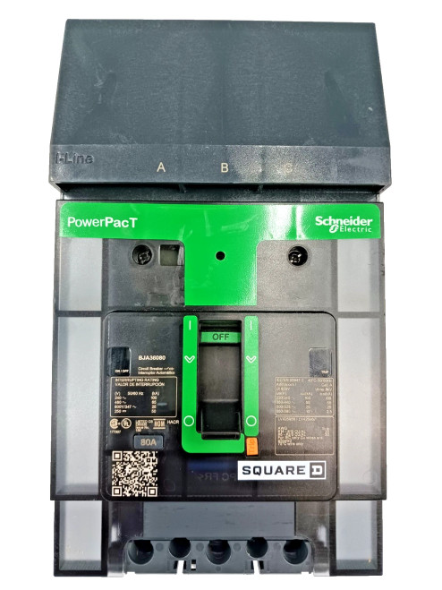 New Square D PowerPacT 80 Amp I-Line Circuit Breaker 3 Pole 600Y/347V BJA36080