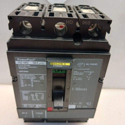 New Square D 60 Amp Powerpact Circuit Breaker 3P 600 Vac HDP36060