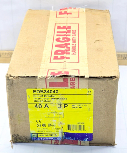 NEW SQUARE D 40 AMP BOLT-ON CIRCUIT BREAKER 480Y/277 VAC 3 POLE 25 kA EDB34040