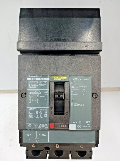 NTO Square D PowerPact 60 Amp I-Line Circuit Breaker 3P 600 VAC 65kA HJA36060