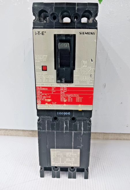 SIEMENS ITE 40 AMP CIRCUIT BREAKER 3 POLE 600 VAC CED63B040