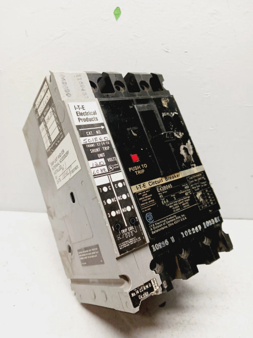 SIEMENS/I.T.E E43B045 45 AMP CIRCUIT BREAKER 48O VAC W/S01E60 SHUNT TRIP (FLAW)