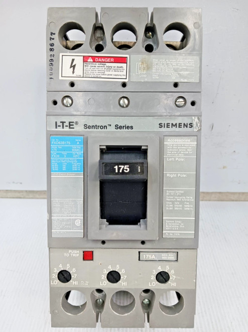Siemens ITE Sentron 175 Amp Circuit Breaker 3 Pole 600 VAC 35kA FXD63B175 (Flaw)