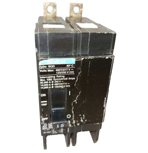 SIEMENS BQD215 15 AMP BOLT-ON CIRCUIT BREAKER 2 POLE 480Y/277 VAC 14kA