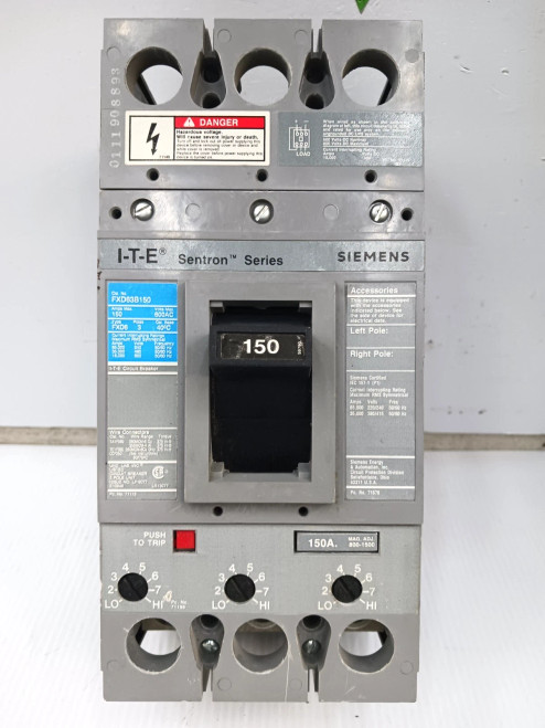 Siemens ITE Sentron 150 Amp Circuit Breaker 3 Pole 600 VAC FXD63B150 (Flawed)