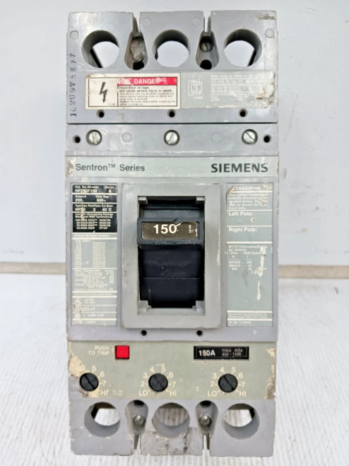 Siemens Sentron 150 Amp Circuit Breaker 3 Pole 600 VAC / 500 VDC 65kA HFD63F250