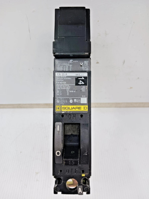 Square D 15 Amp I-Line Circuit Breaker 1 Pole 277 VAC / 125 VDC 18kA FA14015A