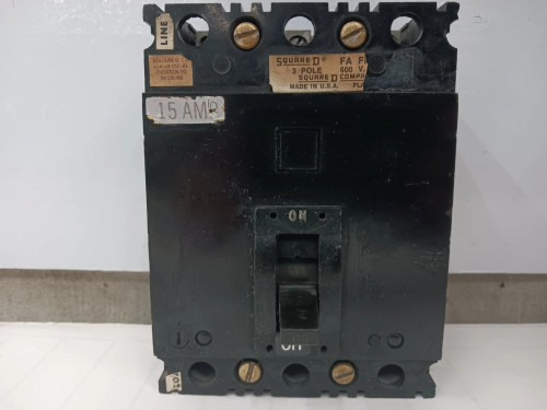 SQUARE D 15 AMP CIRCUIT BREAKER 3 POLE 600 VAC FAL-36015-13M