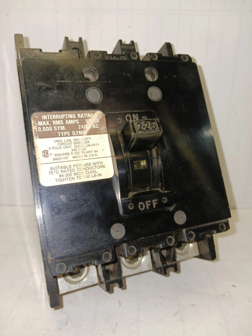 SQUARE D 225 AMP CIRCUIT BREAKER 3 POLE 240 VAC Q2M3225MB