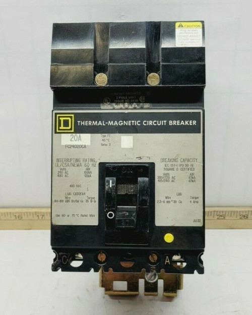 SQUARE D 20 AMP I-LINE CIRCUIT BREAKER 480 VAC 2 POLE FC24020CA