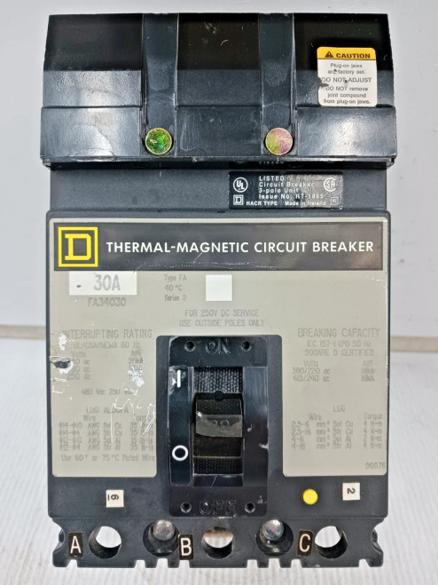 Square D 30 Amp I-Line Thermal-Magnetic Circuit Breaker 3P 480V FA34030 (Flawed)