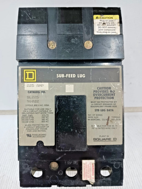 Square D 225 Amp I-Line Sub-Feed Lug 3 Pole 600 VAC 200kA SL225