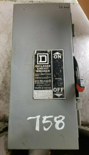 SQUARE D 30 AMP ENCLOSED CIRCUIT BREAKER 600 VAC 3 POLE FAL36030 / FA100AWK