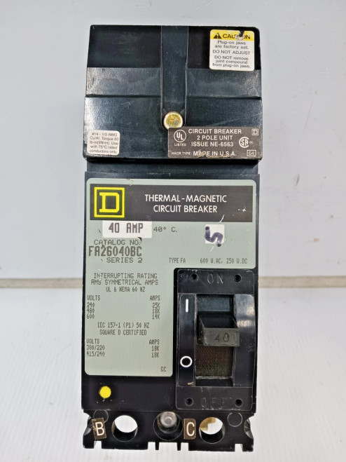 Square D 40 Amp I-Line Thermal-Magnetic Circuit Breaker 2 Pole 600 VAC FA26040BC