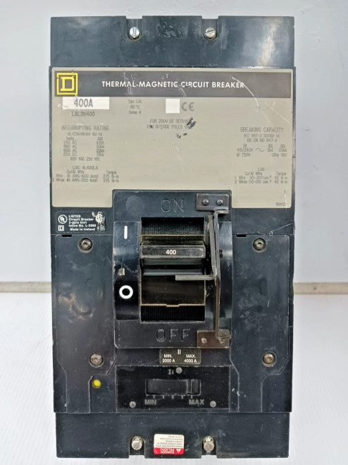 Square D 400 Amp Thermal-Magnetic Circuit Breaker 3 Pole 600 VAC 30kA LAL36400