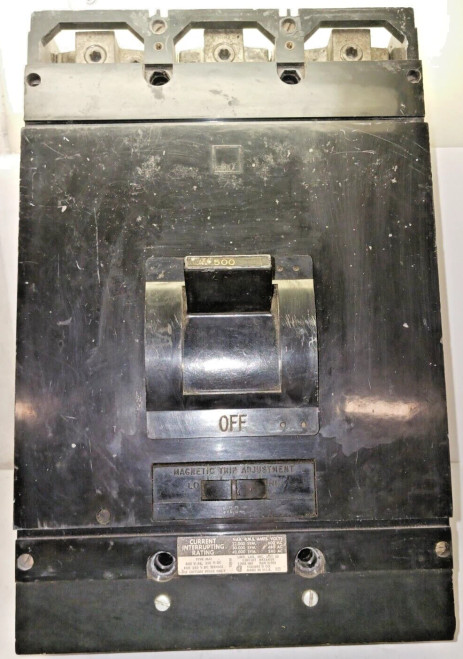SQUARE D 500 AMP CIRCUIT BREAKER 3 POLE 600 VAC 250 VDC MAL36500