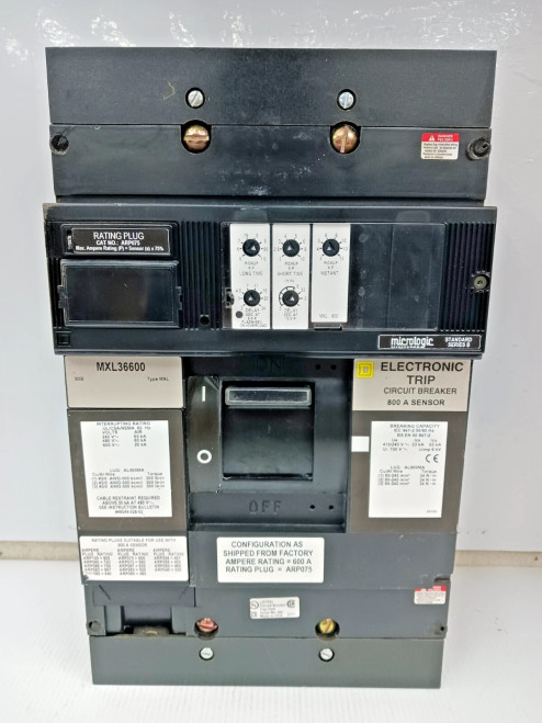 SQUARE D 600 AMP CIRCUIT BREAKER 3 POLE 600 VAC MXL36600 W/ 600 AMP TRIP