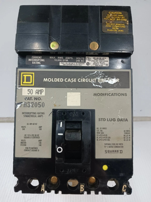 Square D 50 Amp I-Line Circuit Breaker 3 Pole 240 VAC 10kA FA32050 *Flaw*
