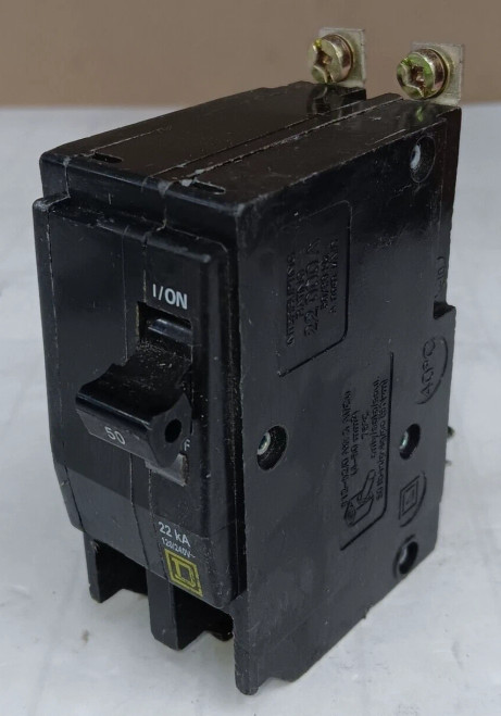 SQUARE D 50 AMP BOLT-ON CIRCUIT BREAKER 2 POLE 240 VAC 22kA QOB250VH