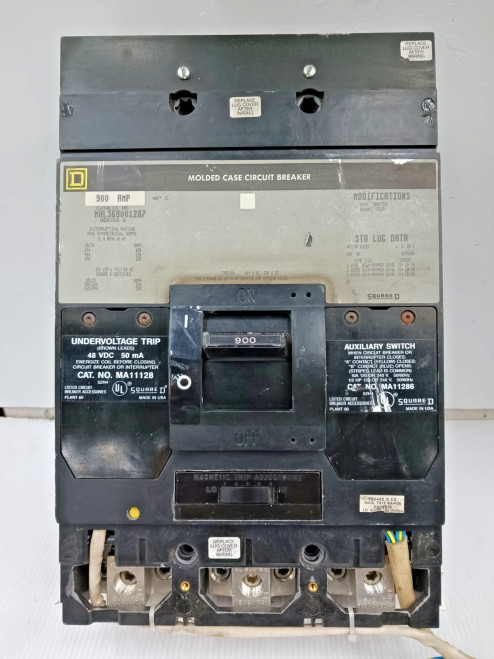 Square D 900 Amp Molded Case Circuit Breaker 3P 600V MHL369001287 W/ Aux & UV