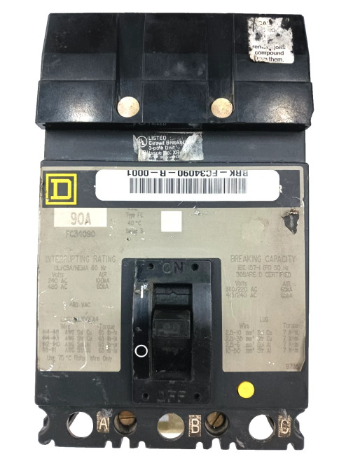 Square D 90 Amp I-Line Circuit Breaker 3 Pole 480 VAC FC34090