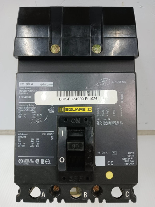 Square D 90 Amp I-Line Circuit Breaker 3 Pole 480 VAC 65kA FC34090