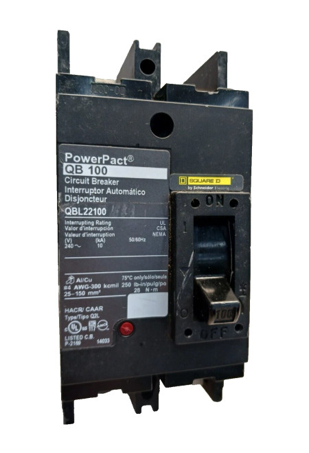 SQUARE D POWERPACT 100 AMP CIRCUIT BREAKER 2 POLE 240 VAC QBL22100
