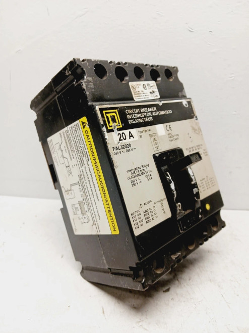 SQUARE D FAL32020 20 AMP CIRCUIT BREAKER 3 POLE 240 VAC 250 VDC (FLAW)